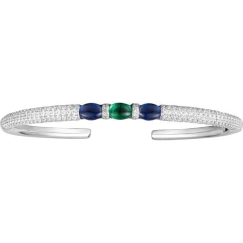 SOELLE Fashion Design 925 Sterling Silver Candy Bracelet Cubic Zirconia CZ Green Blue Gems Bangle for Women Bridal Brand Jewelry
