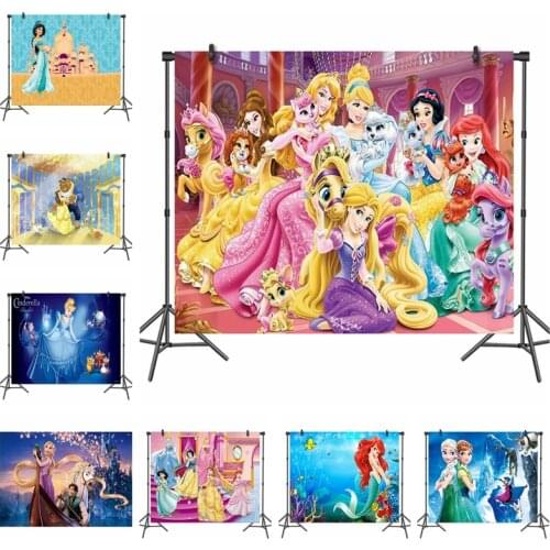 Cartoon Princes Ariel Belle Rapunzel Jasmine Background Cloth Childrens Birthday Festival Holiday Party Supplies