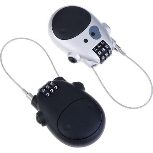 1PC New Cartoon Cow Password Padlock Luggage Metal Lock Retractable Bike Motorbike Helmet Lock Black Silver Hot Sale