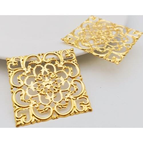 20 Pieces 40mm Gold color/White K/Antique bronze Metal Filigree Flowers Slice Square Charms base Setting Jewelry DIY Components