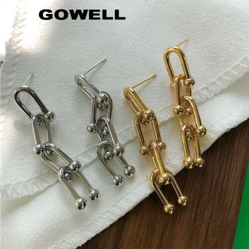 2021 Fashion Stainless Steel Three Chain Link Gold Drop Earrings For Women Geometric U Shape Stud Tassel Minimalist Earrings