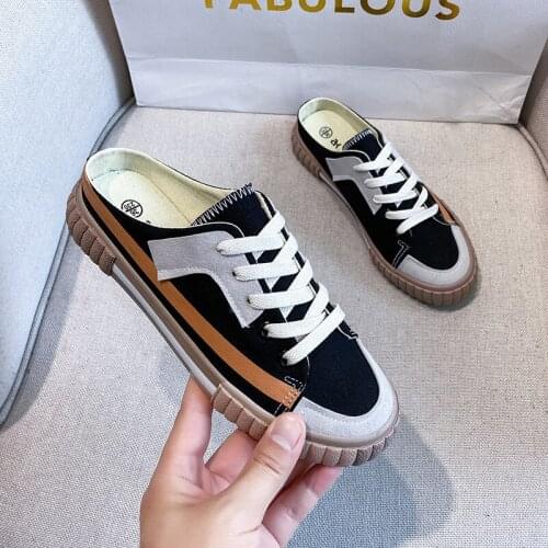 2021 Autumn Korean Version of Heelless Student Board Shoes Semi-support Canvas Shoes Female Ulzzang All-match Zapatos De Mujer