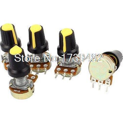 5pcs 10K OHM 3 Terminals Linear Taper Rotary Audio B Type Potentiometer B10K