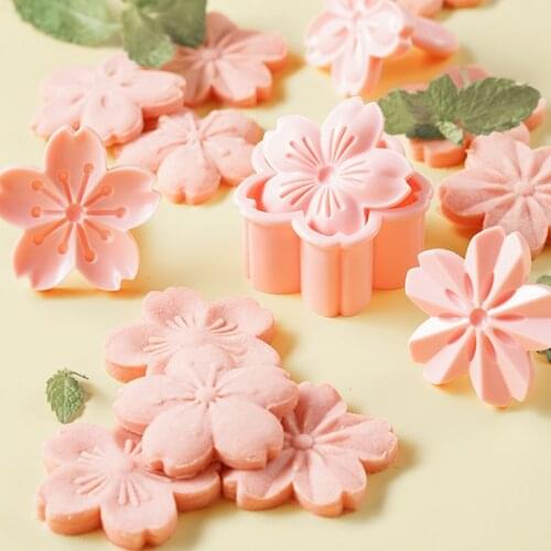 5Pcs/set Cherry Blossom Cookie Cutter Sakura Flower Fondant Cake Biscuit Cutter Mold 3D Cake Decorating Tools Baking Moulds