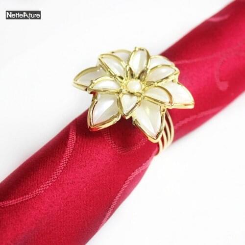 6 PCS European Style Double Flower Wedding Napkin Ring Napkin Holder Gold Wrapping White Buckle Ring Hotel Home Decors Supplies