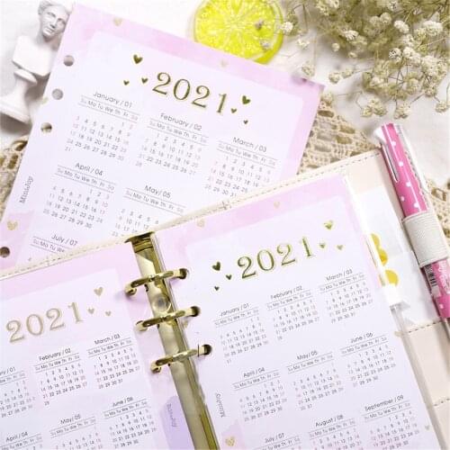 2021 Calendar 6 Holes Planner Index Paper Loose-Leaf Notebook Dividers Separator Pages Scrapbooking Paper Crafts A5/A6