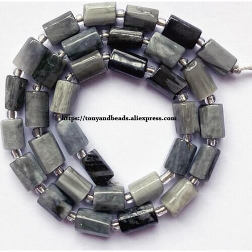 7'' Natural Faceted Hawks Eye Cylinder Spacer Stone Beads For Jewelry DIY Making