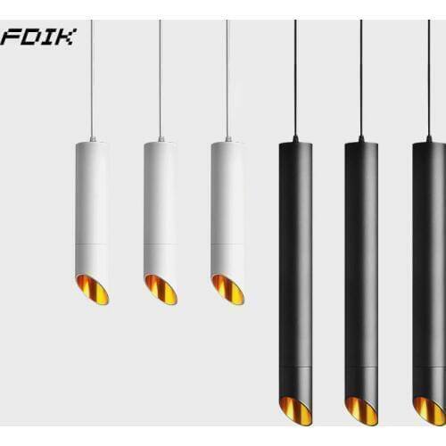 Dimmable Cylinder LED Pendant Lights Long Tube Lamps Dining Room Shop Bar Decoration Cord Pendant Lamp Background Wall Lighting