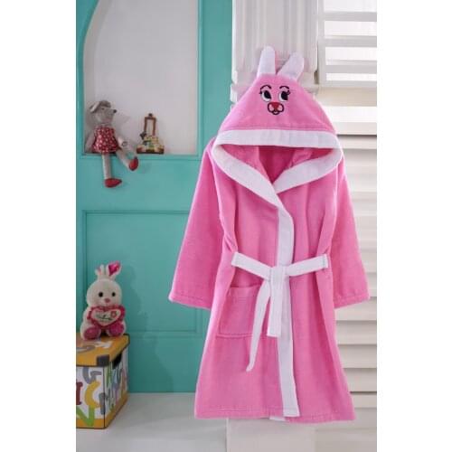 Unisex Children Pink Hooded Embroidered Bathrobe Baby bathrobe soft water absorbent