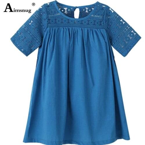 Children Blue Sweet Dress Baby Girls Short Sleeve Casual Beach Dresses Fashion 2021 Short MINI Princess Dress Loose Kids Clothes