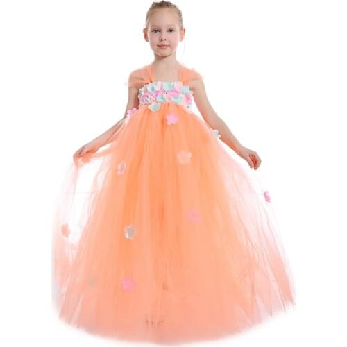 Fairy Girls Tulle Tutu Dress Kids Clothes Girls Flower Girl Dresses for Weddings Princess Party Elegant Eveing Long Dress