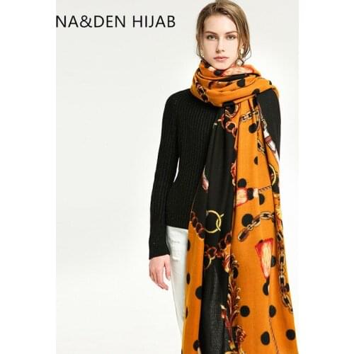 Chain Dot pattern scarves Cashmere Ladies geometric wraps Long muffler Islamic scarf Solid shalws Muslim hijab Winter scarf 7pcs