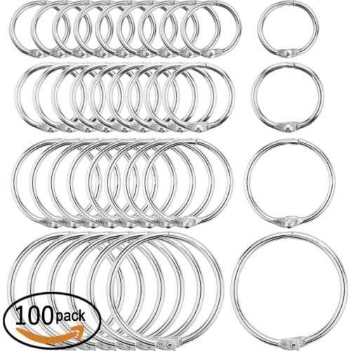 100 Pieces Book Loose Leaf Binder Ring Keychain Key Rings,Including 0.8 Inch 1Inch 1.2 Inch 1.8Inch Four Size