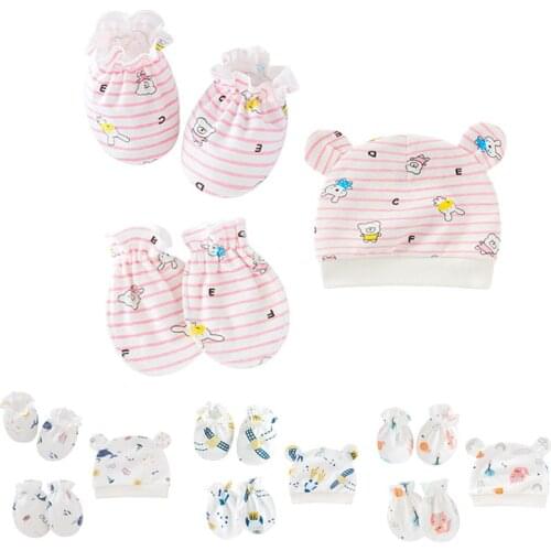 Newborn Cartoon Hat+Gloves+Socks Set for Baby Boy&Girl Cotton Fall Casual Photography Prop Soft Headwear Infant Nightcap Fashion