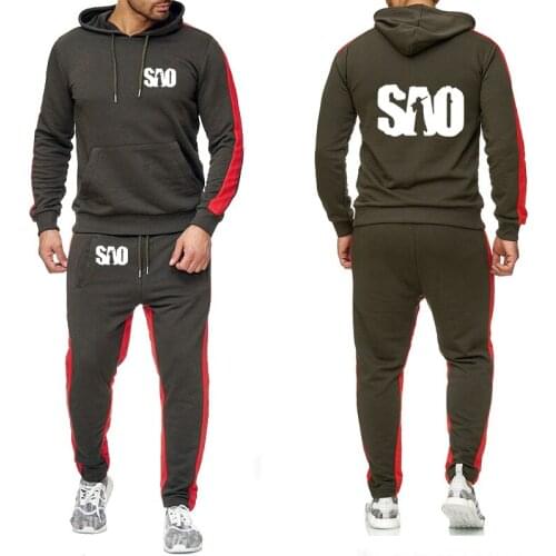 Casual Trend Mens suits SAO Sword Art Online Printing Spring Autumn High Quality Cotton Mens hooded+sweatpants 2-piece suit