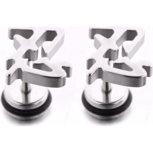 Unisex Cool Earring Man Fashion Jewelry Chinese Letter Rock Stud Earrings Hip Pop Ear Jewelry Lovers Earrings