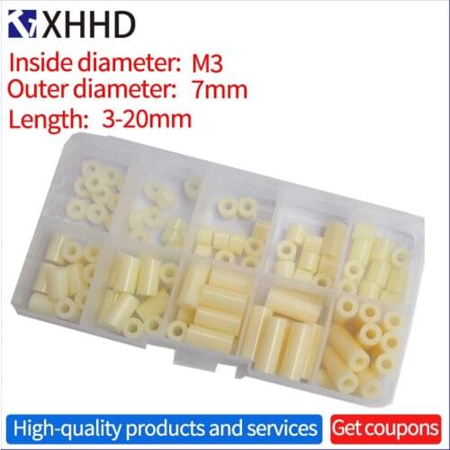 M3 White ABS Plastic Spacer Round Non-Threaded Nylon Washer PCB Board Hollow Standoff Bolt Screw Nut Set Assortment Kit Box