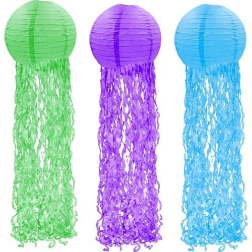 Jellyfish Paper Lanterns 3 Pack Mermaid Under the Sea Ocean Birthday Party Decorations Supplies Easy Setup Room Decor