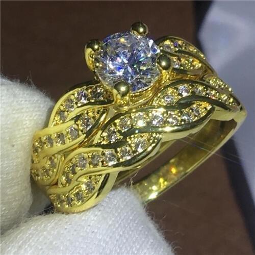 Fashion Cross ring Yellow White Gold Filled Engagement wedding band rings for women men AAAAA zircon crystal Bijoux