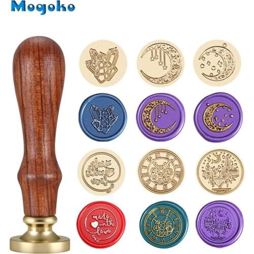 Mogoko Sealing Wax Seal Stamps Retro Wood Classic Wax Stamp made with love Crystal Star Patterns for Wedding Cards Envelope Deco