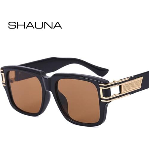 SHAUNA Retro Square Punk Sunglasses Men Fashion Brand Designer Tea Dark Green Eyewear Shades UV400 Women Gradient Sun Glasses