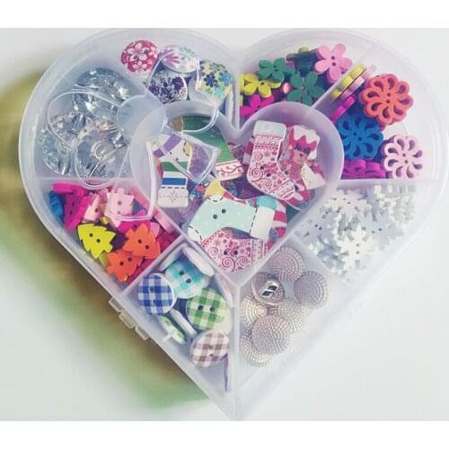 Mix Color & Heart Shape Wooden Buttons Set Kids Crafts DIY In Lovely Box Christmas Sewing Clothing Scrapbook Girl Toys