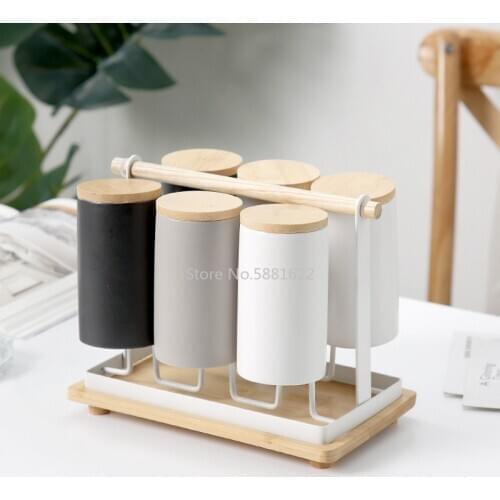 Ceramic drinking cup set home creative living room simple nordic drinking ware cup 6 set with tray