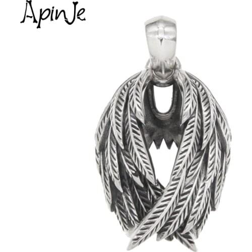 Apinje New Fashion 925 Sterling Silver Wing Pendant Men Women Silver Color Feather Necklaces Pendants Jewelry Gift