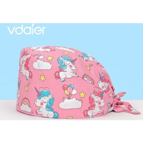 Wholesale unisex printed frosted cap surgical cap pet shop beauty salon lab work cap elastic breathable frosted hat nursing hats