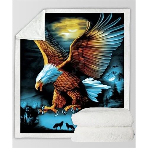 Plstar Cosmos Eagle Wolf Fleece Blanket 3D print Sherpa Blanket on Bed Home Textiles Dreamlike style-1