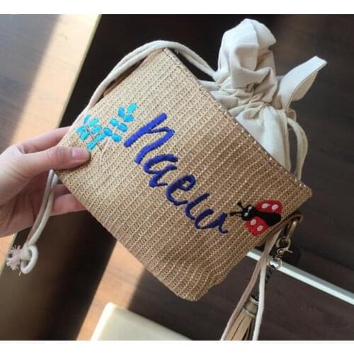 Women Embroidery Straw Beach Bag Summer mini Handmade Letter String Bag Girls Rattan bag Small Bohemian Shoulder bag