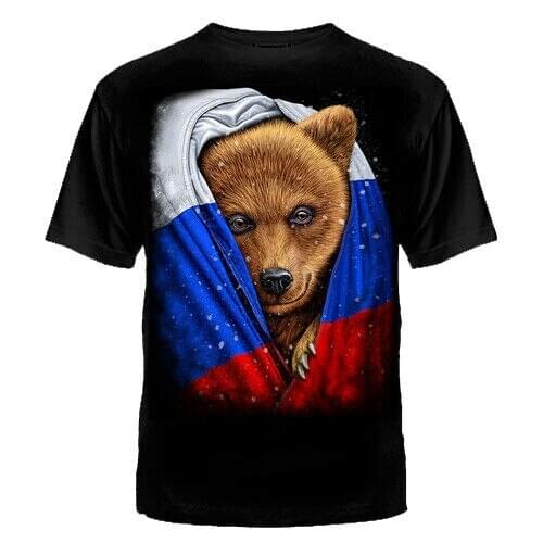 Russian Bear In The Flag of Russia. Funny Graphic Printed T-Shirt. Summer Cotton O-Neck Short Sleeve Mens T Shirt New S-3XL
