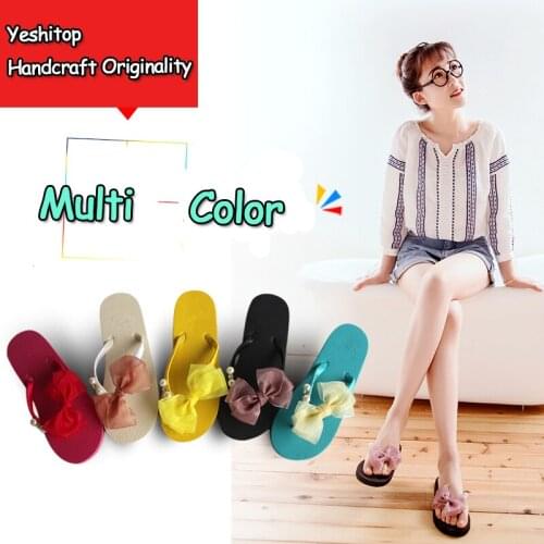 2021 EUR 34-43 Yeshitop Chiffon Bow Flats Flip Flops Shoes Women Sandals for Girls Ladies Red Slipper