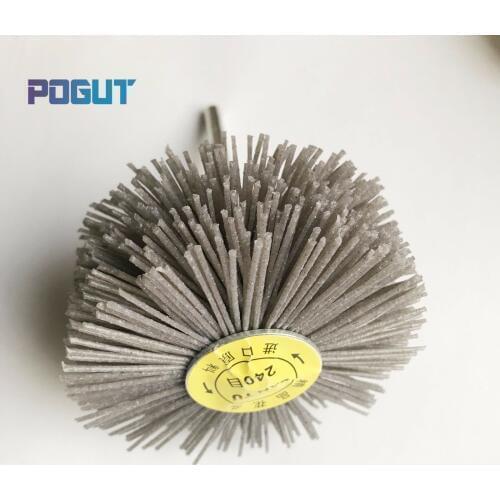 2 pieces 85*35*6mm Nylon Bristle Wood Polishing Brush Drill Abrasive Wire Grinding Wheel for Wood Furniture Mahogany Finish