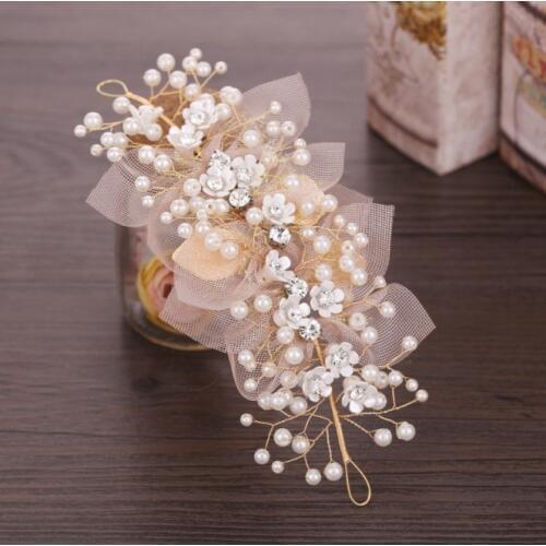 Champagne Bridal Flower Hair Ornaments Hairwear Wedding Hair Accessories for Women Girl Headpiece Headdress Head Decoration Pin