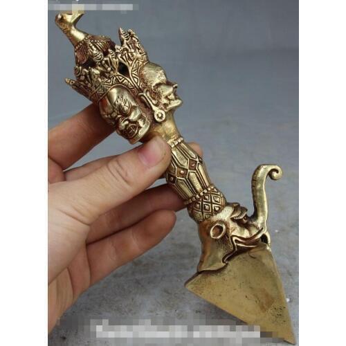 Tibet Mahakala Wrathful Deity Elephant Faqi Phurba Dagger Holder Statue