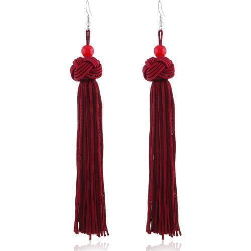 European Bohemia Style Dangle Earrings Hand Knitting Ethnic Long Tassel Statement Stone Drop Earring Jewelry Birthday Present