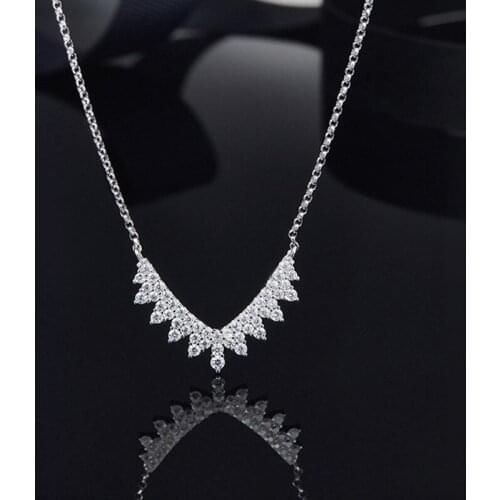 Top Quality Fashion Micro Pave Premium Zircon V Shape Tooth Pendant Sterling Silver Chain Necklace for Women