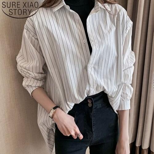 Blusas Mujer De Moda 2021 Striped Turn-down Collar Long Sleeve Women Shirts Button Women Tops Plus Size Korean Clothing 8434 50