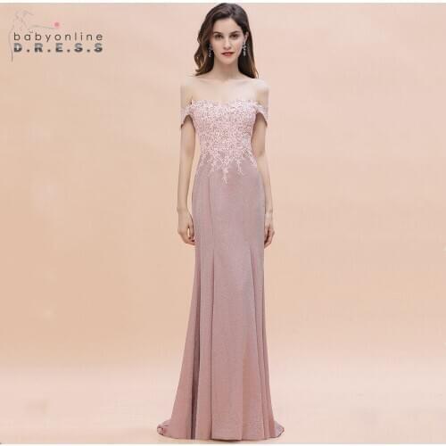 New Arrival Dusty Rose Lace Evening Dress 2021 Off The Shoulder Party Dress Backless Evening Prom Gowns Women Vestido de Festa