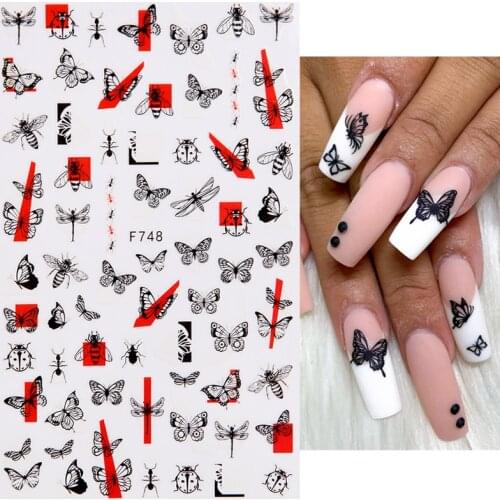 1Pcs Black White Butterfly 3D Nails Sticker Letter Number Flower Leaf Transfer Decals Designs DIY Nail Art Decorations Manicure
