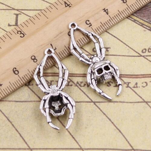 10pcs Charms Skull Spider Halloween 40x16mm Antique Bronze Silver Color Pendants Making DIY Handmade Tibetan Finding Jewelry