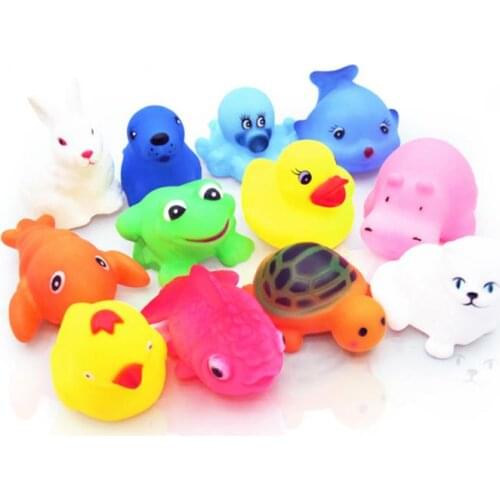 12 Pcs Mixed Cute Animals Swimming Water Toys Colorful Soft Rubber Float Squeeze Sound Squeaky Toy Baby Summer Bathing Toy