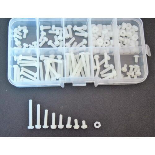 160Pcs White Metric M3 8 Sizes Assortment Stand-off Nylon Screws Bolt & Nuts Kit