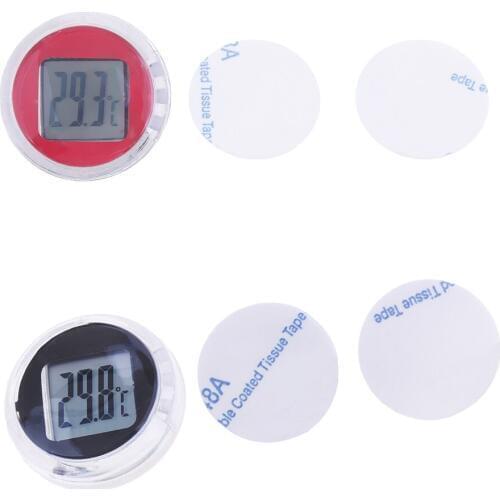 2pcs Universal Motorcycle Temperature Digital Gauge Stick On Electronic Instruments, Round, Waterproof, Black & Red