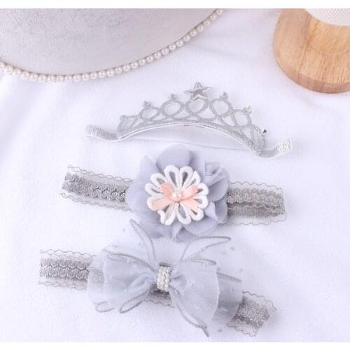 3 Pcs/Lot Baby Girl Headbands Newborn Hair Accessories Baby Headband Crown Flower Bows Hairband Elastic Baby Hair Band Turban