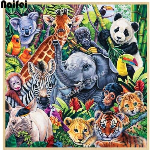 5D DIY Diamond Painting Collage,Animal Family,Jungle Animals Diamond Embroidery Cross Stitch portrait Home Decoration Gift