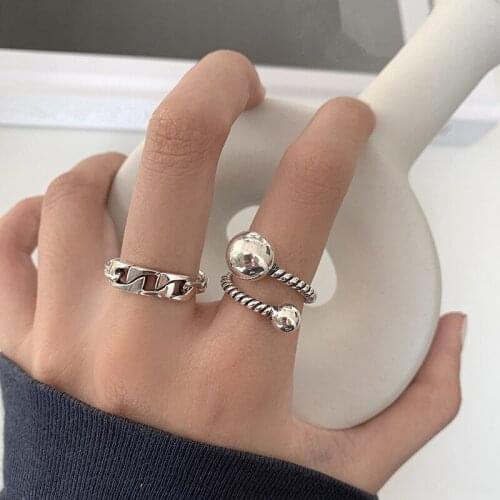 AOMU 2021 New Minimalist Fashion Exquisite Retro Manual Metal Womens Ring For Women Girls Geometry Birthday Party Jewelry Gifts