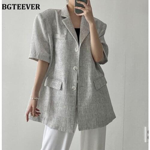 BGTEEVER Casual Short Sleeve Summer Women Elegant Loose Single Breasted Female Suit Blazer 2021 Stylish Solid Outwear