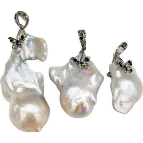 Large baroque pearl pendant natural freshwater pearl for necklace making flameball pearl charm silvers pendant